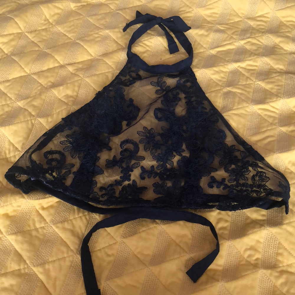 Black small embroidered halter crop top